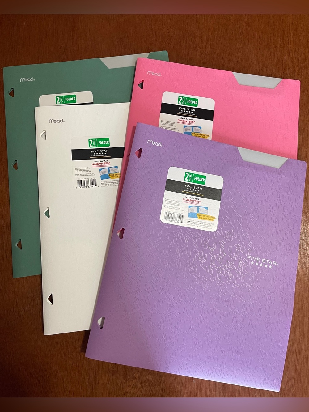 Five Star Mead 2 Pocket Folder Lot of 4 Plastic Stay Put Tabs Textured